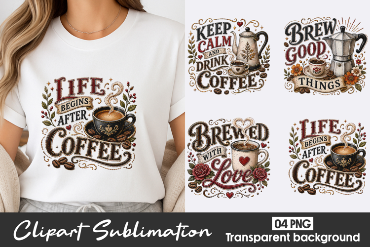 Coffee Love Vintage Typography Clipart Sublimation PNG