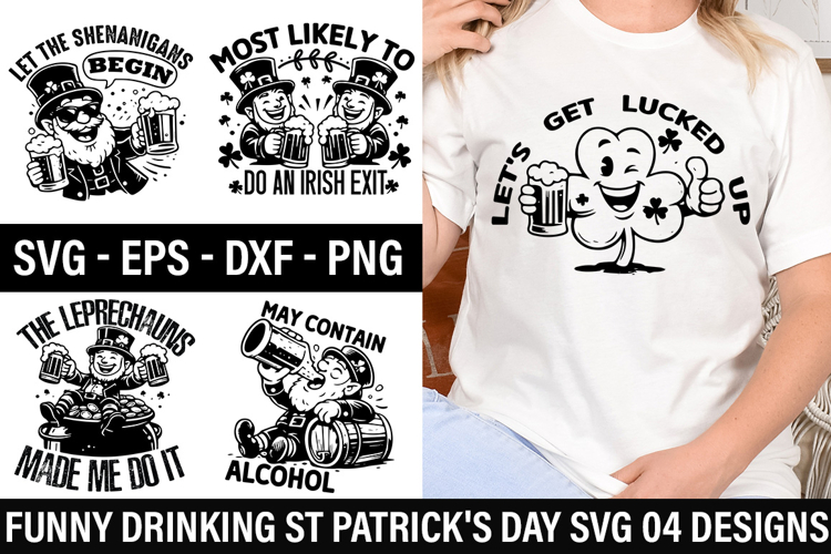 Funny Drinking St Patricks Day SVG Design -May Contain Alco