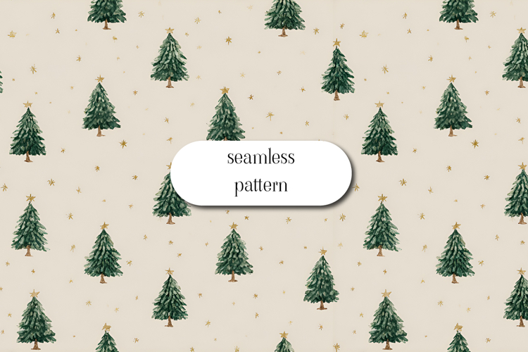 Christmas Tree Seamless Pattern with Golden Stars