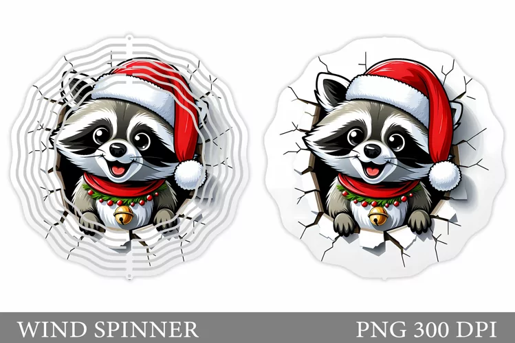 Christmas Raccoon Wind Spinner. Christmas Wind Spinner