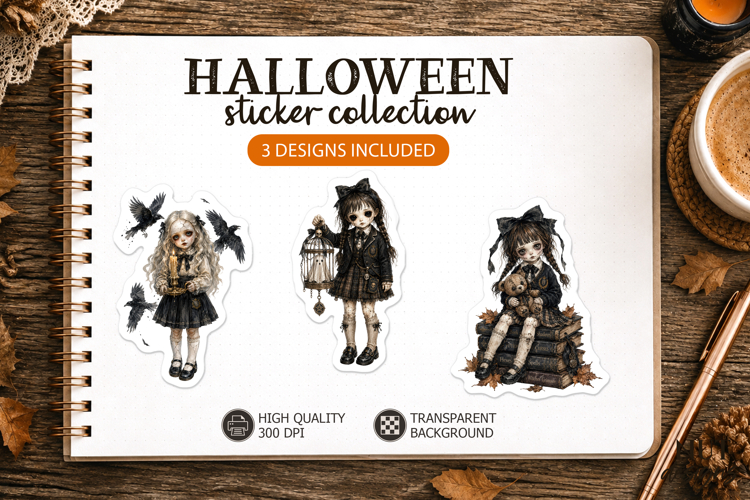 Gothic Halloween Girls Stickers Dark Academia Creepy school