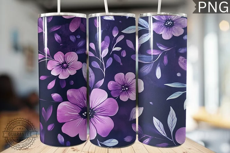 Purple Floral Tumbler Wrap - High Quality 300 Dpi