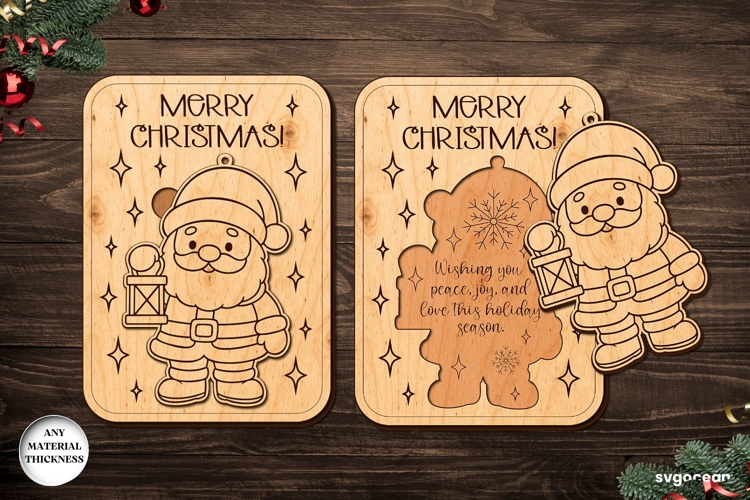 Santa Claus Card Ornament SVG | Laser Cut | Glowforge