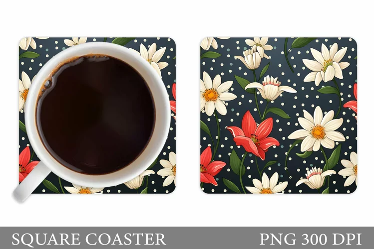 Flowers Square Coaster Sublimation. Flowers Coaster Design