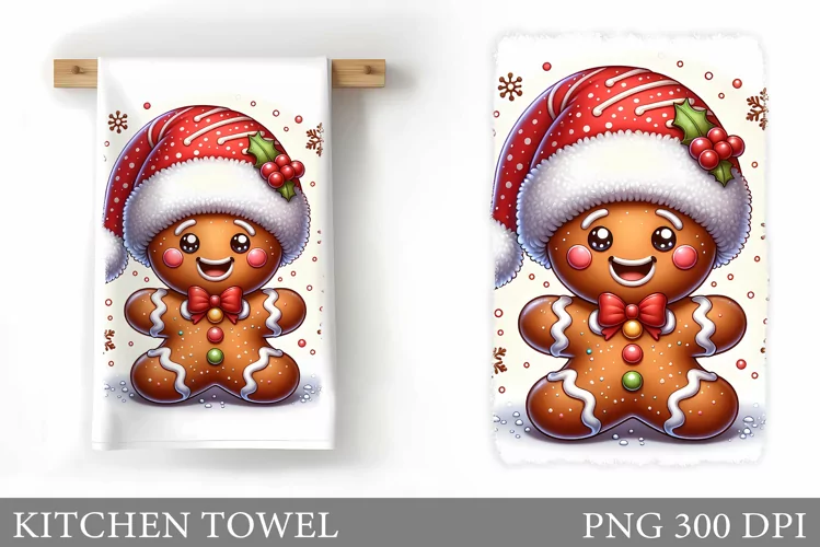 Gingerbread Kitchen Towel. Christmas Kitchen Towel Design