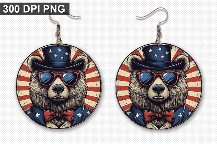 Bear Earring Sublimation PNG - 4th of July Earring Design