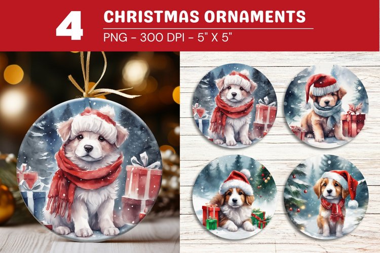 rounded christmas ornament dog puppy