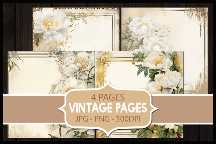 4 Vintage Floral Digital Papers I Junk Journal Pages example image 1