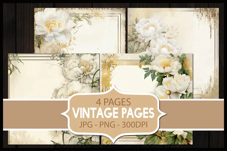 4 Vintage Floral Digital Papers I Junk Journal Pages