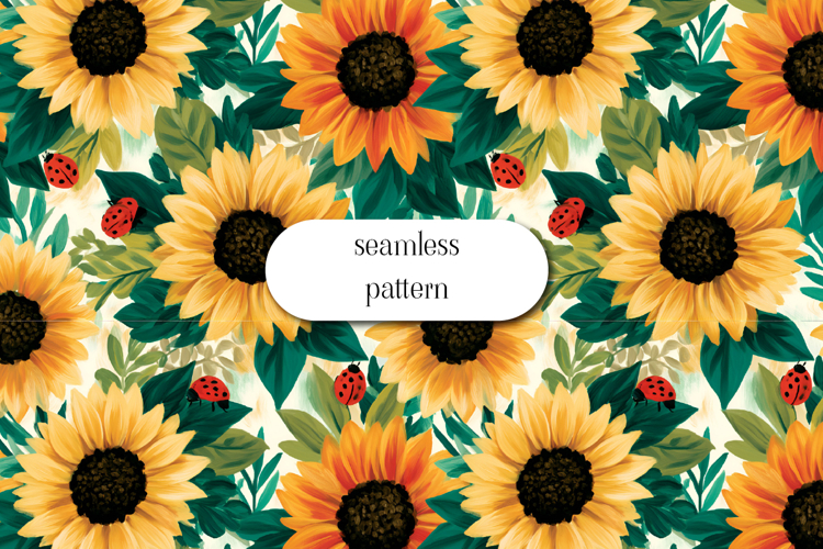 Sunflower Ladybug Pattern | Seamless Floral Digital Paper