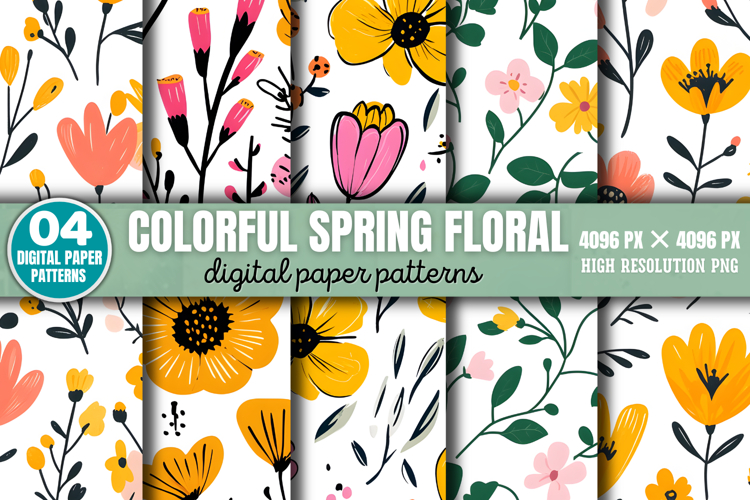 Colorful Spring Floral Pattern Backgrounds PNG