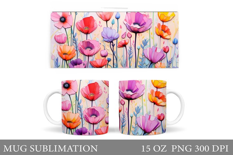 Flowers Mug Wrap Design. Wildflowers Mug Sublimation