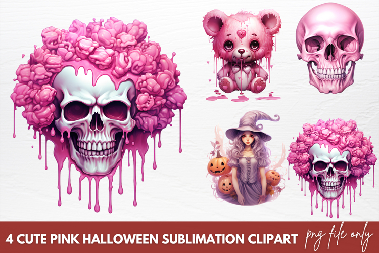 Cute Pink Halloween Sublimation Clipart, Pink Halloween