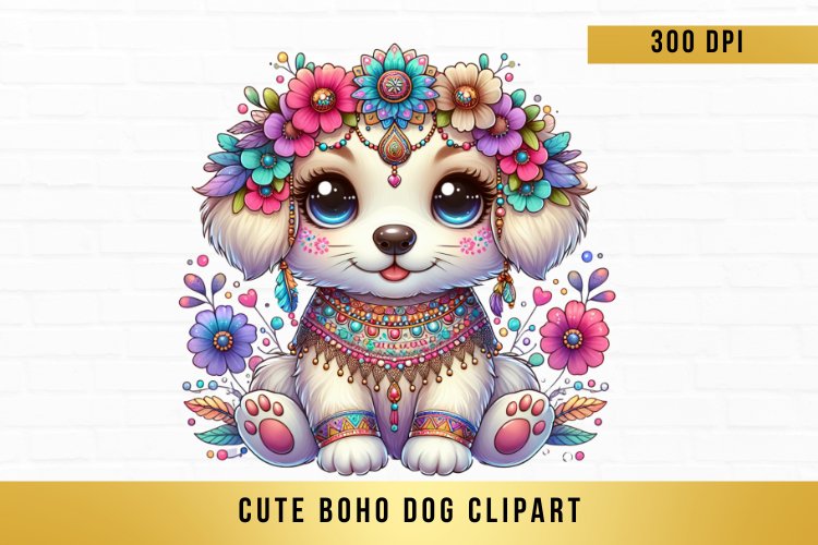 cute watercolor boho dog Clipart, boho dog sublimation example image 1