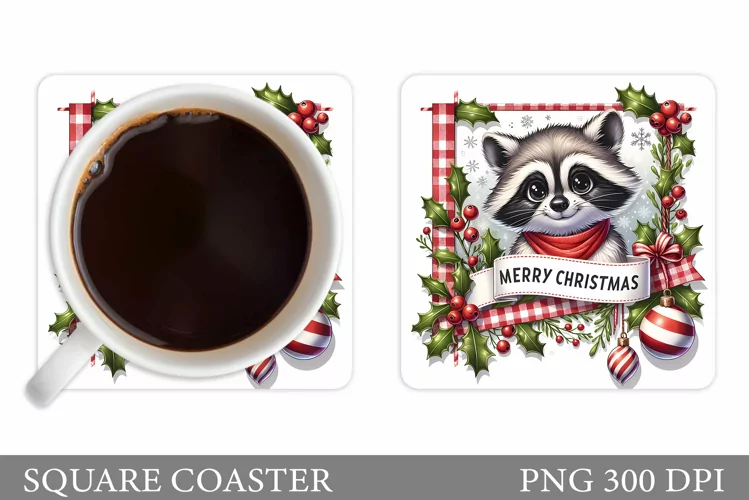 Christmas Raccoon Coaster. Christmas Coaster Sublimation