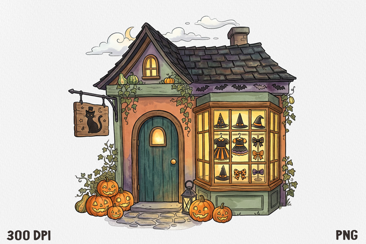 Whimsical Fantasy Cottage Clipart PNG, Autumn Shop House.