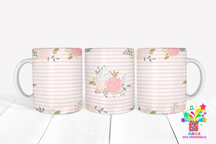 Roses Mug Sublimation design / floral Mug Wrap #1 example image 1