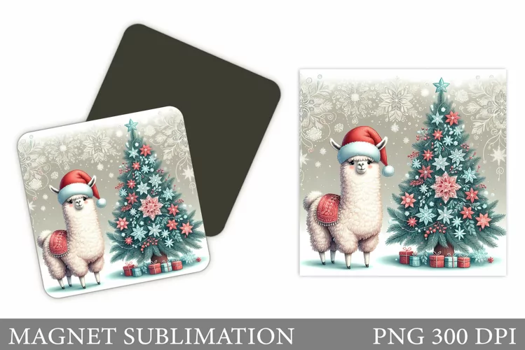 Christmas Lama Magnet. Christmas Magnet Sublimation