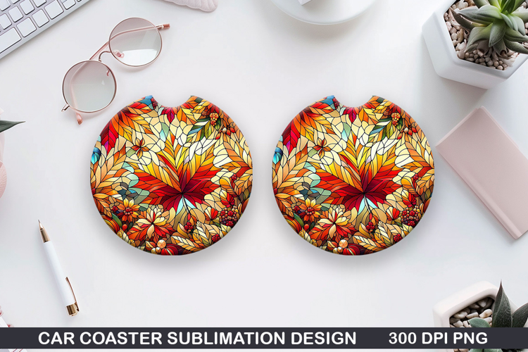 Fall Leaves Car Coaster Sublimation| Autumn Flowers Coaster