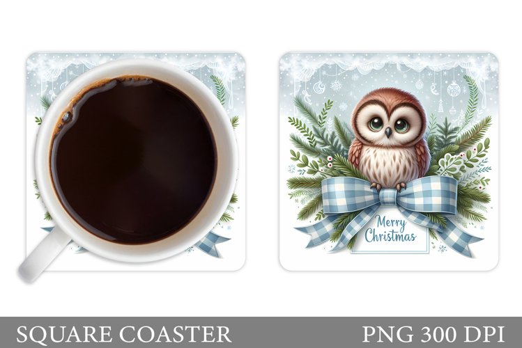 Christmas Owl Coaster Sublimation. Christmas Coaster Design example image 1
