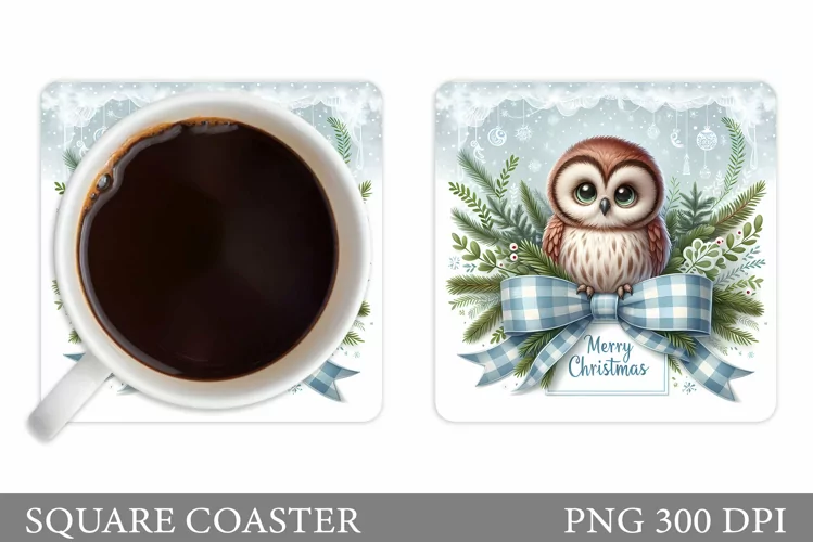 Christmas Owl Coaster Sublimation. Christmas Coaster Design