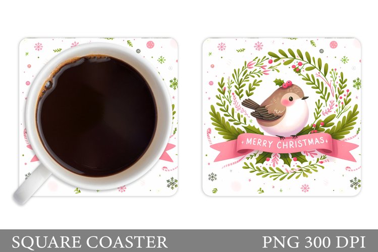 Cute Bird Coaster Sublimation. Christmas Coaster Design example image 1