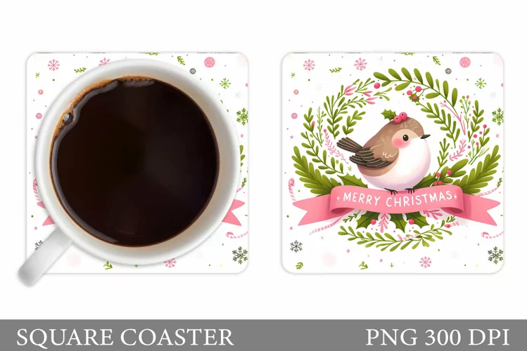 Cute Bird Coaster Sublimation. Christmas Coaster Design