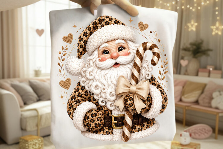 Crochet Leopard Print Santa Candy Cane Sublimation Files example image 1