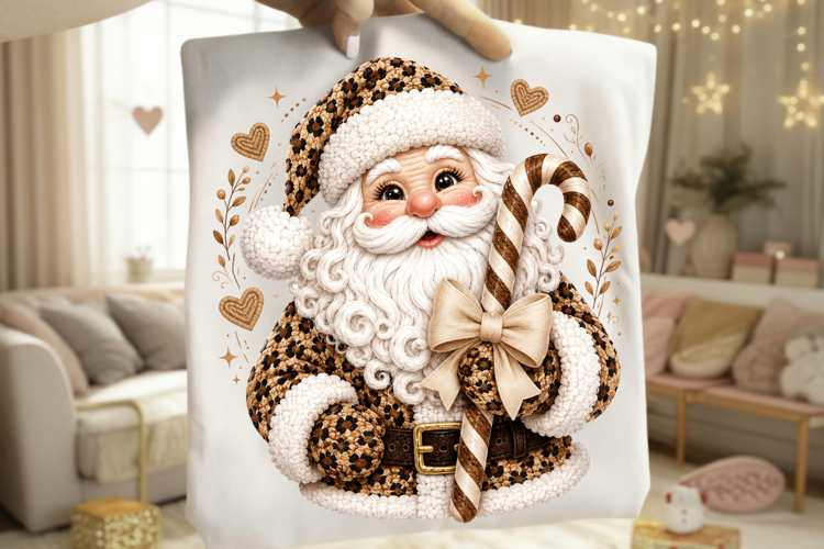 Crochet Leopard Print Santa Candy Cane Sublimation Files