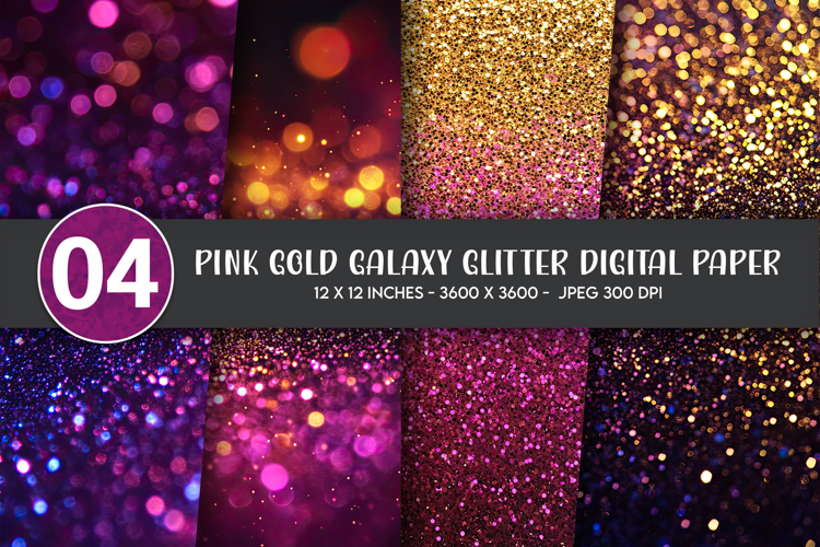 Pink Gold Galaxy Glitter Digital Paper