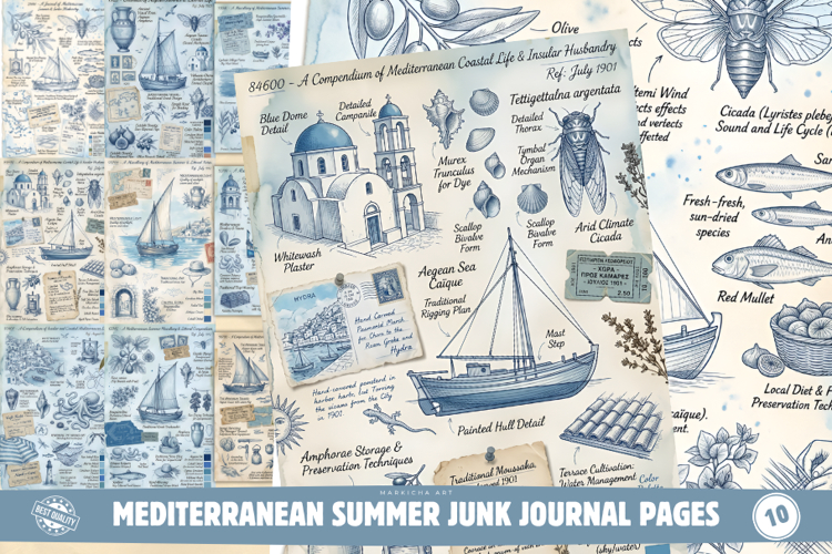 Mediterranean Summer Junk Journal Pages
