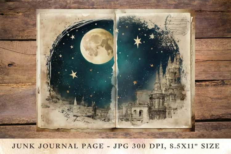 Printable Junk Journal Pages moon stars 3