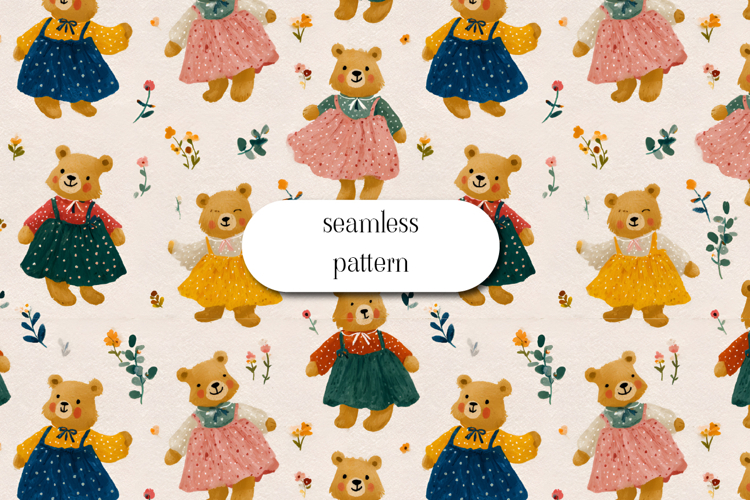 Cute Teddy Bears Seamless Pattern, Kids Nursery Design