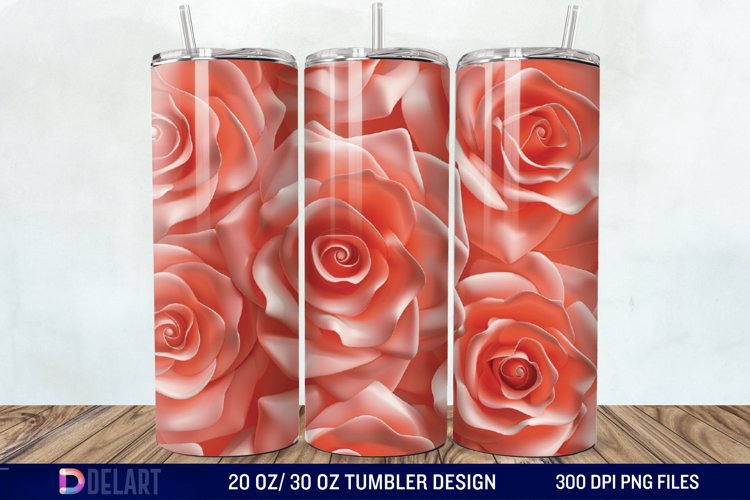 3D Flower Seamless Roses Tumbler Wrap example image 1