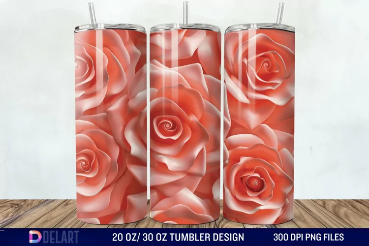 3D Flower Seamless Roses Tumbler Wrap