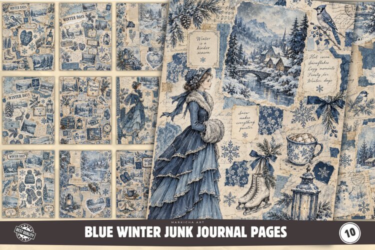 Blue Winter Junk Journal Pages example image 1
