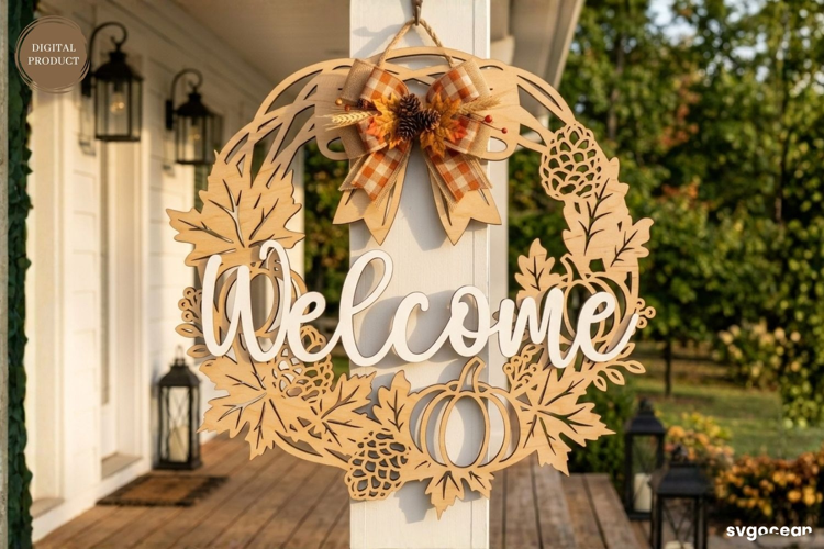 Welcome Fall Door Sign Laser Cut | Wreath Sign | SVG