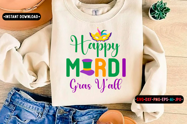 happy mardi gras y’all Quotes SVG Design, Mardi gras