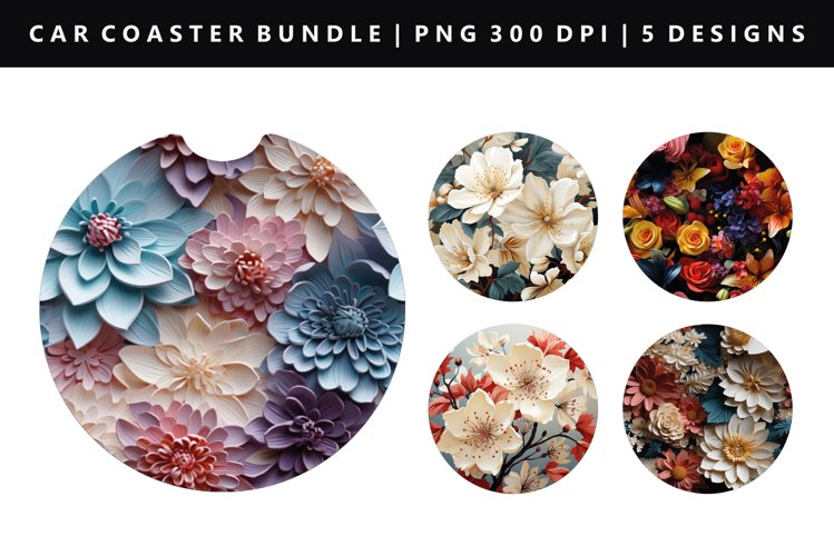 Flower Keychain And Car Coaster Sublimation Design