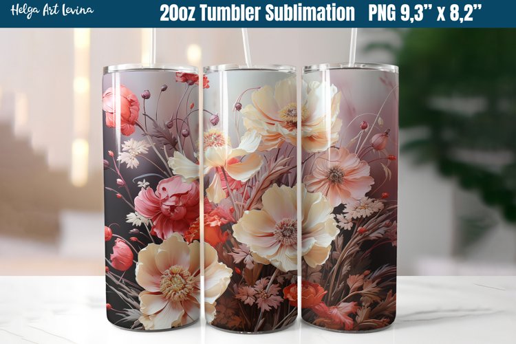 3D Flower 20 OZ Skinny Tumbler Sublimation