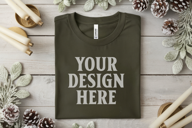 Christmas Bella Canvas 3001 Forest Green Folded Tshirt Mocku