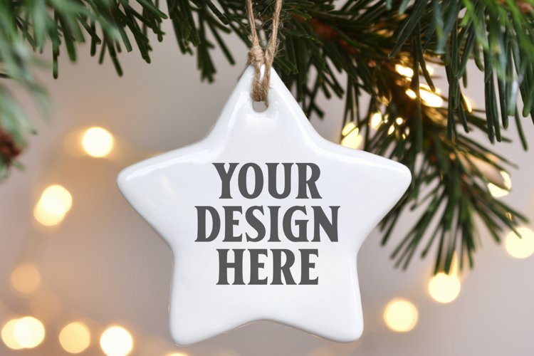 Christmas Star Ceramic Ornaments Mockup | Holiday Star Ornam