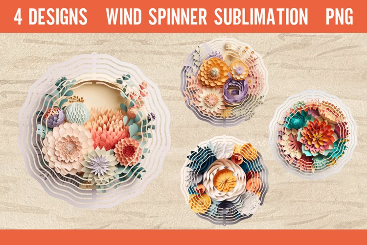 3D Papercat Flower Wind Spinner Sublimation PNG