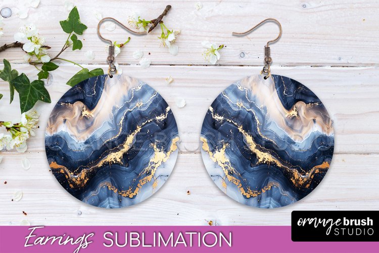 Marble Texture Round Earring Sublimation, Abstract Earrings