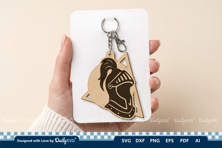 Medieval Helmet Geometric Keychain SVG | Knight Design example image 1