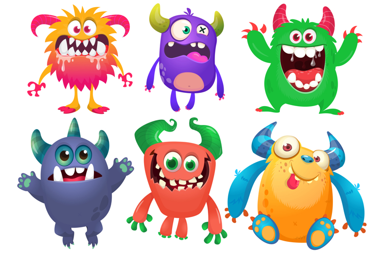 Funny cartoon monsters set with different face expressions