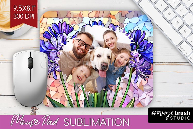 Stained Glass Photo Mouse Pad PNG - Flowers Picture Frame