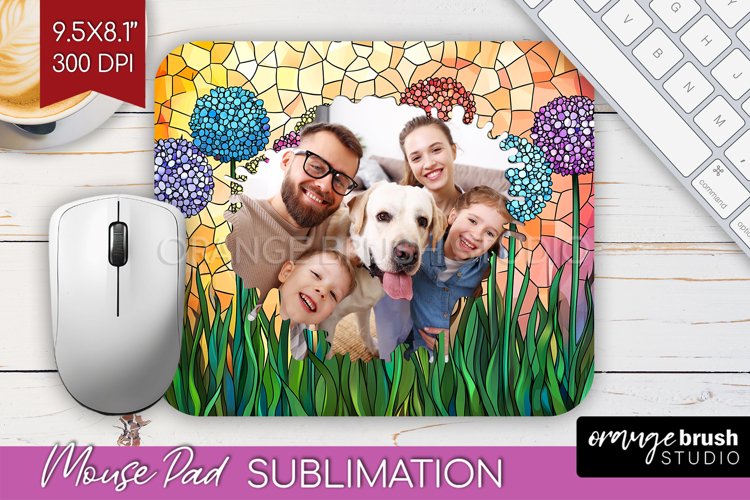 Stained Glass Photo Mouse Pad PNG - Flowers Picture Frame