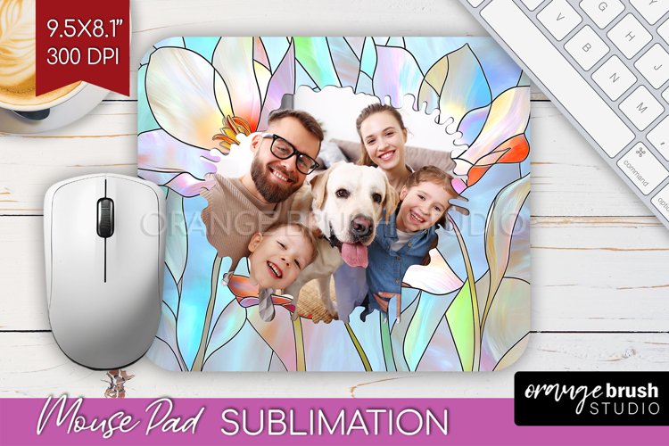 Stained Glass Photo Mouse Pad PNG - Flowers Picture Frame