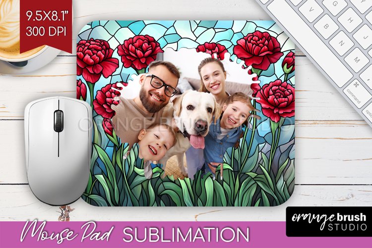 Stained Glass Photo Mouse Pad PNG - Flowers Picture Frame